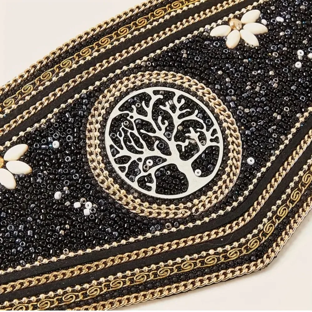 Boho tree of life belt beaded stretch 29” - 32” waist festival renfaire